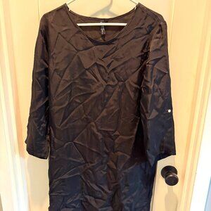 Oxford Black Dress (Cotton/Feels like Silk), Roll/Button Sleeves